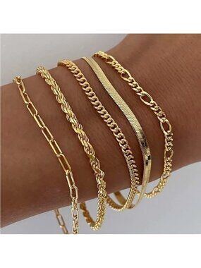 14k Gold Plated 5pc Bracelet Set